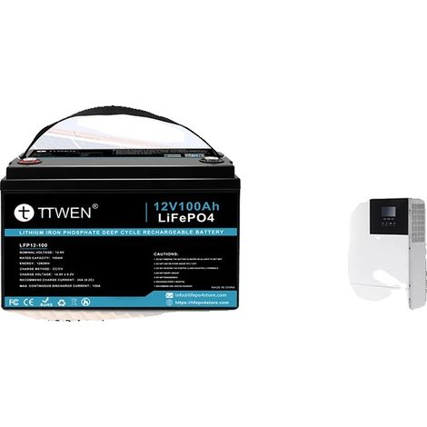 Batterie Lithium, 12V, 100Ah, Capacité 1280Wh, 4000+ Cycles Profonds, Fonctionnalité Bluetooth (1/5)