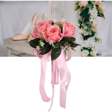 Bouquet de mariée de style occidental avec fleurs en soie, roses artificielles et bouquet de mariée rose.