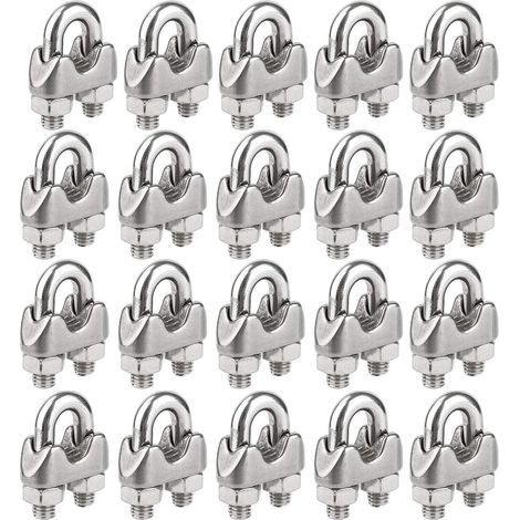 Lot de 20 serre-câbles M5 en acier inoxydable pour fixation de câbles en U pour câbles de gréement et câbles de tension (Ø 5 mm) (1/4)