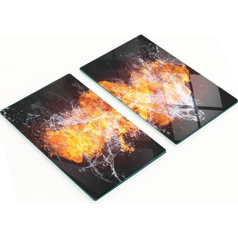 Tablas de cocina de vidrio templado con gr谩ficos decorativos de fuego y agua, 2x30x52 cm. (1/5)