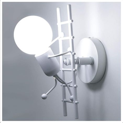 Apliques de Pared, Creativo Lámpara de Pared Humanoide Interior, Moderno Luz de Art Decor E27 Base para Dormitorio Cocina Comedor Cafe Hierro Subir Escaleras Blanco