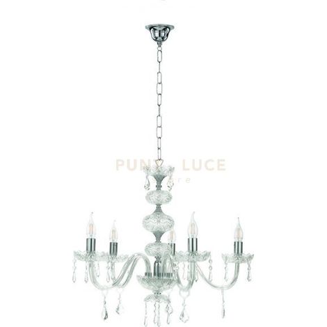 DALLAS/5 LAMPADARIO A SOSPENSIONE CROMO E CRISTALLO 5 LUCI ATTACCO E14 D.66CM