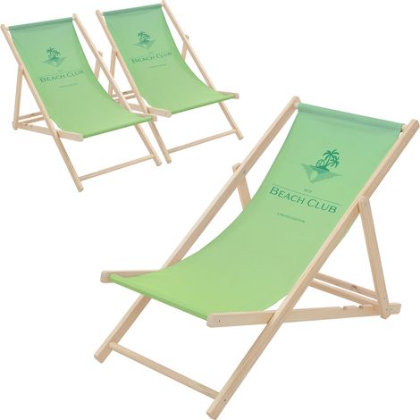 ECD Germany 3x Sedia a Sdraio Pieghevole in Legno con Tessuto Traspirante Beach Club Verde, Schienale Reclinabile in 3 Posizioni, Lettino Relax con Portata 120 kg per Spiaggia, Giardino e Terrazza (1/5)