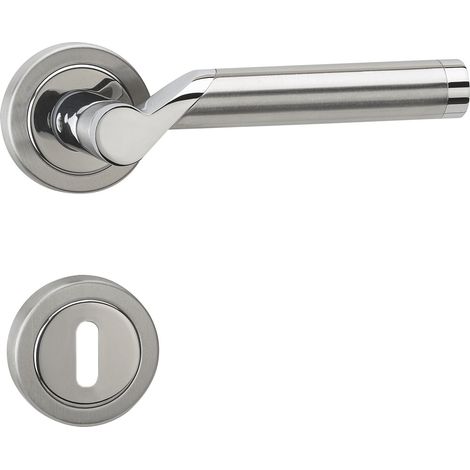 Poignée avec rosaces (Deadlock), laiton, chromé, inox mat