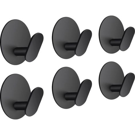 6Pcs Stainless Steel Self Adhesive Hooks Waterproof Rustproof Wall Mounted Towel Rack for Hats Coats Towels Matte Black (1/5)