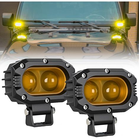 2 Stück LED-Zusatzscheinwerfer, 48 W, 4 Zoll, IP67 wasserdicht, Offroad-Zusatzbeleuchtung für LKW, Traktor, SUV, ATV, UTV, Golfwagen, Boot, Motorrad, Dirtbike, gelbes Licht