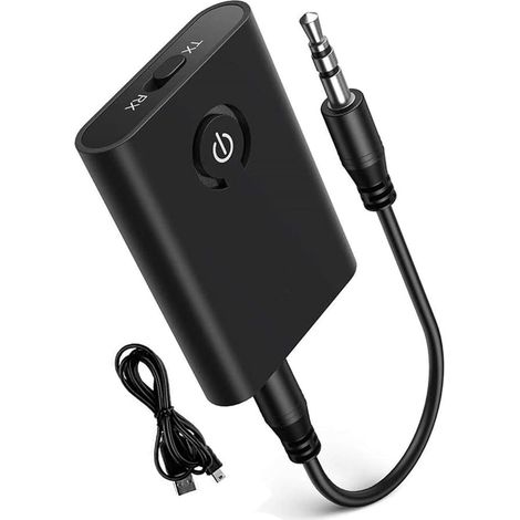 Transmetteur Bluetooth 5.0 Adaptateur Bluetooth Émetteur et Récepteur 2 en 1 Sortie Stéréo 3.5mm, Adaptateur Bluetooth Audio aptX Double Appairage pour Casque TV PC Ordinateur Enceinte (1/5)