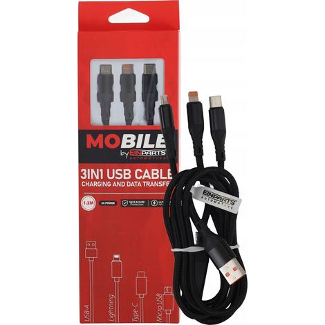 Cavo EPMOB07 3 in 1 USB-A USB-C Lightning da 1,2 m (1/5)