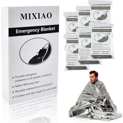 Aluminium-Rettungsdecke (6er-Pack), ideal für Outdoor-Aktivitäten, Wandern, Überlebenssituationen, Marathonläufe oder Erste Hilfe (silber, 6er-Pack) (1/4)