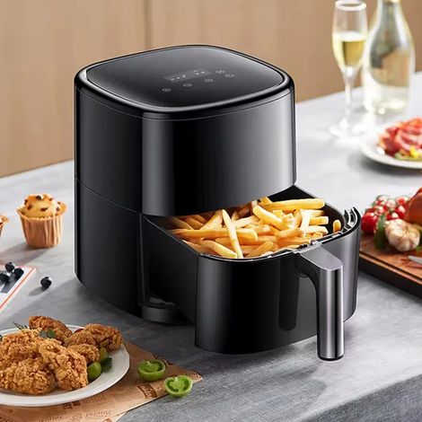 Friggitrice ad aria nera 1200 WATT 4 LT cottura senz’olio comando digitale Cestello e vassoio antiaderenti Design Elegante e Moderno (1/5)