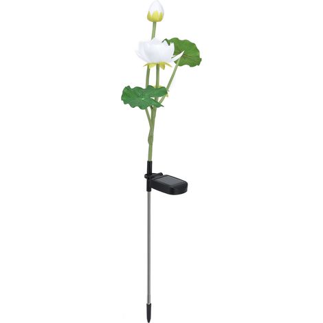 Lampe solaire en forme de fleur, étanche IP65, avec prise de terre pour jardin, terrasse, cour (fleur blanche, LED multicolores). (1/5)