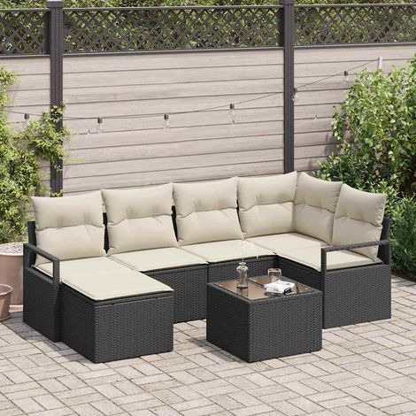 Sofa Set 7 pcs Schwarz Poly-Rattan vidaXL (1/5)