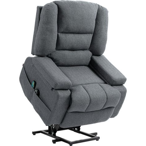 Poltrona Alzapersona Reclinabile con 8 Punti Massaggianti, in Tessuto Effetto Lino, 97x90x102 cm, Grigio (1/5)
