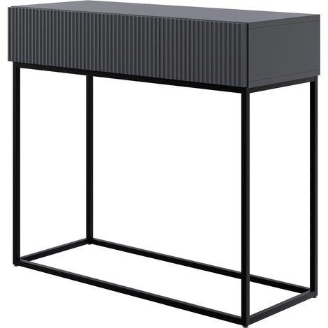 Selsey – Table console debout avec tiroir 90 cm – Noir avec pieds en acier peint – Panneau stratifié résistant à l'humidité – Design minimaliste (1/4)