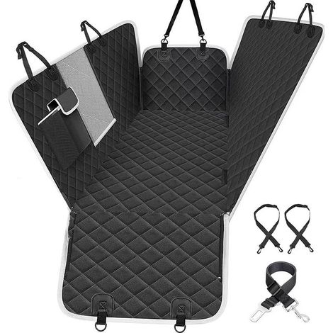 Dog car seat cover – Waterproof and tear-resistant – Viewing window – 2 side covers and safety belts – 146x136cm, black (1/5)