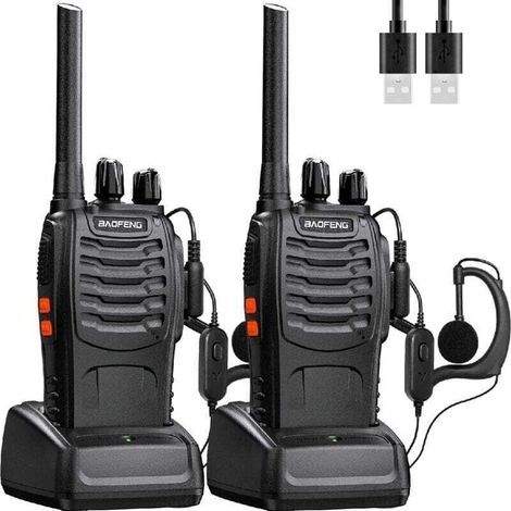 Baofeng Talkie Walkie Longue portée Rechargeable Professionnelle 16 Canaux PMR Talkies-Walkies Radio,avec oreillette, USB Chargeur, Batterie(1 Paire) (1/4)