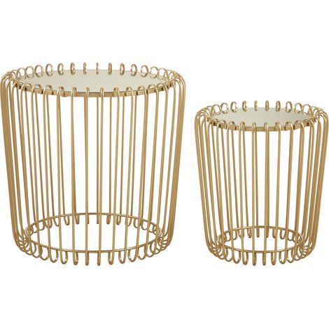 Interiors by Premier Set of 2 Champagne Wireframe Side Tables, Gold with Mirrored Tops Bedside Tables, End Tables for Lounge (1/5)