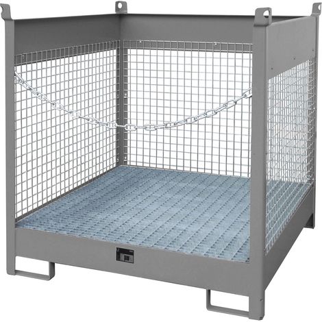 Bauer Fass-Stapelpalette FSP-4 D, Drahtgitterwände, Mausgrau