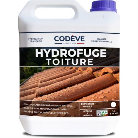 Codève Bois – Hydrofuge toiture 5 L – Protection imperméable pour tuiles, ardoises, béton, fibrociment – Séchage ultra rapide – Rendement jusqu'à 12 m2/l