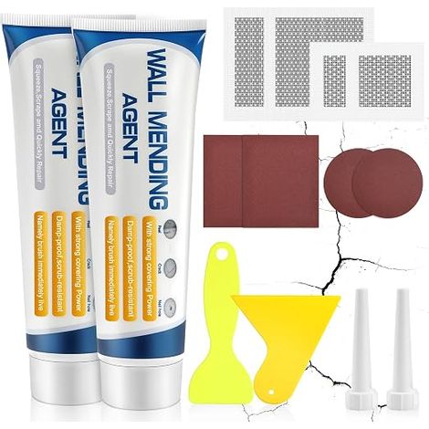 2 x Wall Repair Cream, Small Hole Filler, Ready to Use Smoothing Plaster in Paste with Patch, Spatula and Abrasive Paper, for Filler Imperfections and Cracks, 100g x 2 (1/5)