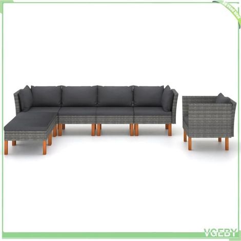 Salon de jardin 7 pcs - FAFEICY - 3082082 - Résine tressée - Pieds bois d'eucalyptus - Housses coussins amovibles (1/5)