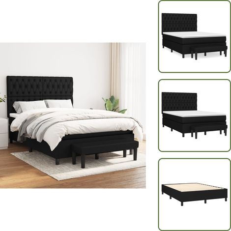Cama con cabecero ajustable - vidaXL Cama box spring con colchón tela negro 140x200 cm - Colchón ensacado