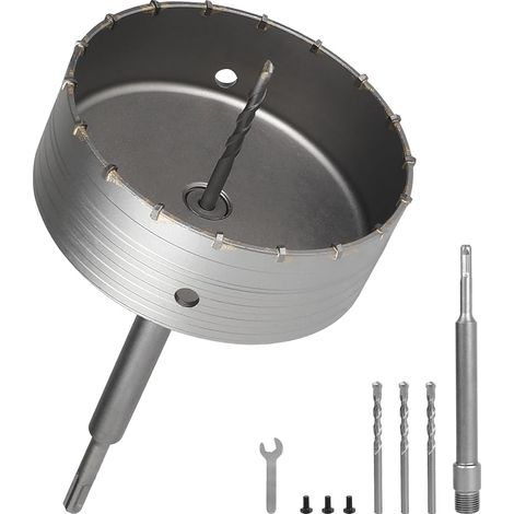 Scie Cloche Beton 160mm Carotteuse à Sec Scie Trépan Béton Carotteuse Trépan Beton Scie à Cloche Trépan avec 220mm Adaptateur SDS Plus 3 Foret de Centrage, Trépan Couronne pour Ciment Brique (1/5)