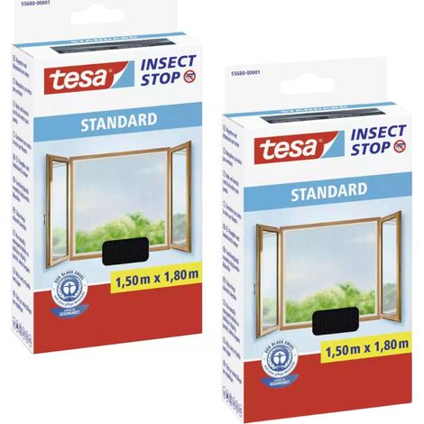 Mosquitera TESA para ventanas con cinta de velcro negra, 1,5 x 1,8 m (x2) (1/2)
