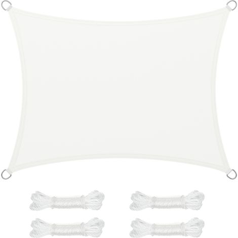 Voile d'Ombrage 3 x 4 m, Hydrofuge Colonne d’Eau de 665 mm, Polyester Anti-déchirure, Protection UV 93%, Terrasse, Jardin, Balcon, Rectangulaire, Cordes de 2 m, Blanc (1/5)