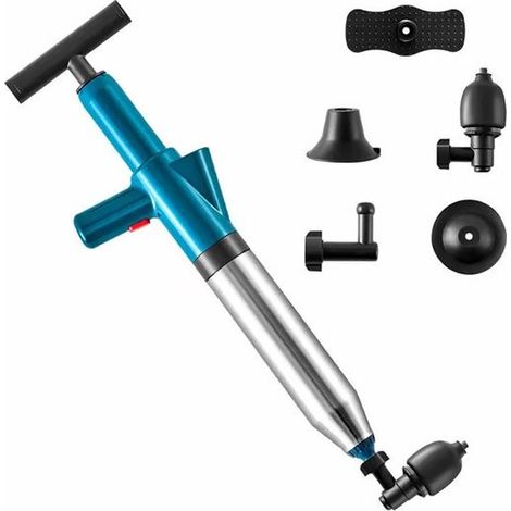 Déboucheur pneumatique – 4 têtes – Manomètre – Acier inoxydable – Évier, WC, canalisation (1/5)
