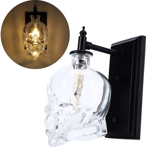 Lustre Murale Vintage en Fer et Verre en Forme de Crâne, Style Industriel, Lampe G9 pour Chambre ou Couloir 110‑220V