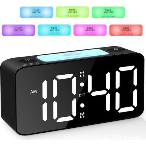 Réveil numérique - Réveil - Veilleuse RGB - Réveil électronique avec grand écran - Alimentation USB - Réveil de bureau - Réveil de chevet - Noir - ABS noir (1/5)