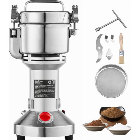 Mophorn 300g elektrische Getreidemühle, 1500 W, hohe Geschwindigkeit, Edelstahl, für trockene Körner, Gewürze, Müsli, Kaffee, Mais, Pfeffer, gerade Ausführung