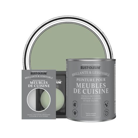 Rust-Oleum – Peinture meuble de cuisine 750 ml – Finition brillante vert kaki – Résistante aux taches et déversements – Application facile sur bois et verre (1/3)