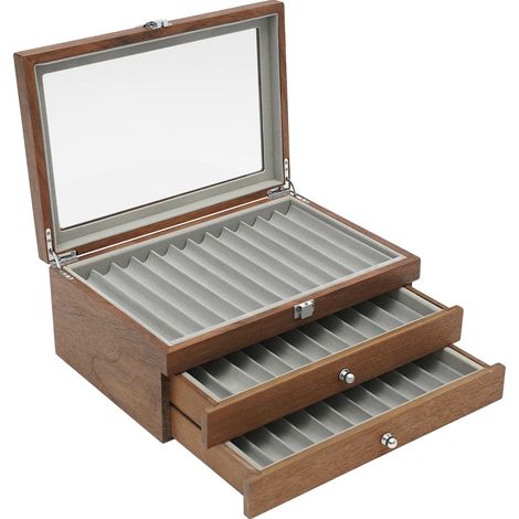 Portapenne in legno di palissandro, 34 scomparti, 3 livelli, dimensioni 31 cm x 20 cm x 12,5 cm, da tavolo. (1/5)