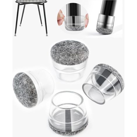 Lot de 12 Embouts de Chaise en Silicone Flexible - Protecteurs de Sol Anti-Rayures et Anti-Glisse - Blanc Transparent & Gris (1/5)