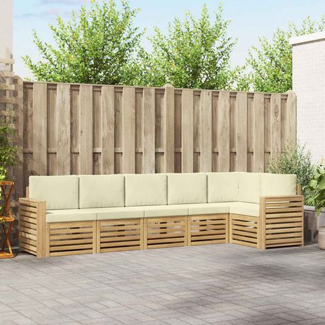 vidaXL Outdoor-Sofagarnitur 6 pcs Weiß und Creme 310 x 132,5 x 73 cm (1/5)