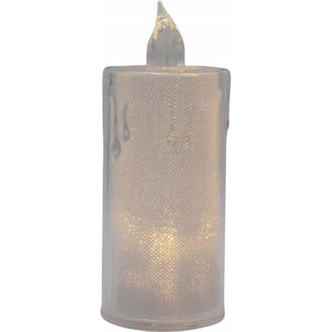Vela LED decorativa de 12,5 cm con luz blanca cálida transparente.