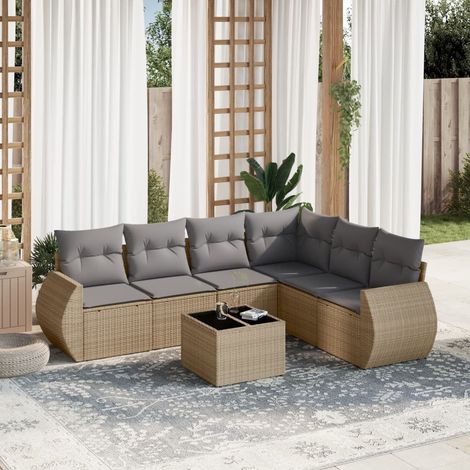Set sofás de jardín 7 piezas y cojines ratán sintético beige vidaXL (1/5)