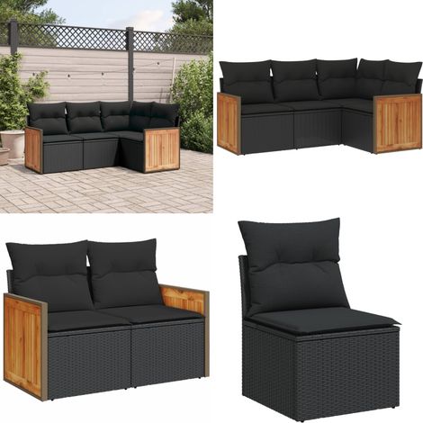 4-tlg. Garten-Sofagarnitur mit Kissen Schwarz Poly Rattan - Gartengestelle - Gartenmöbelset - Rattan Möbel - Lounge Set - Gartenlounge - Home & Living (1/5)