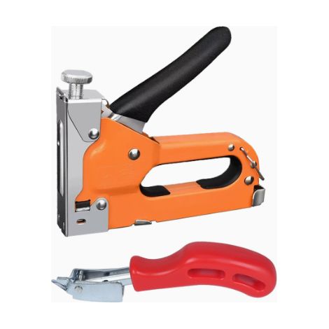 Agrafeuse 3-en-1 Manuelle Orange Porte-clous 3000 Agrafes Démonte-agrafes Boîte Kraft Rembourrage Menuiserie DIY (1/3)