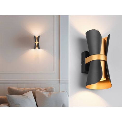 LED Wandlampe Schwarz Gold mit Updown Lichtaustritt, Höhe 21cm (1/5)