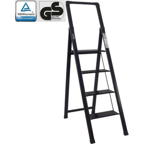Alu Trittleiter 4-stufig schwarz klappbar mit Handlauf bis 150 kg Leiter