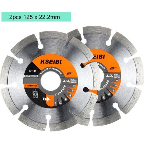 2 dischi diamantati da taglio da 125 mm per ceramica, pietra, cemento armato, pavimentazione, clinker, granito, asfalto, basalto - 125 mm x 22,2 mm