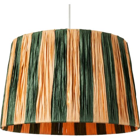 Litecraft Dolly Light Shade Raffia Paper Easy Fit Striped Lampshade - Green