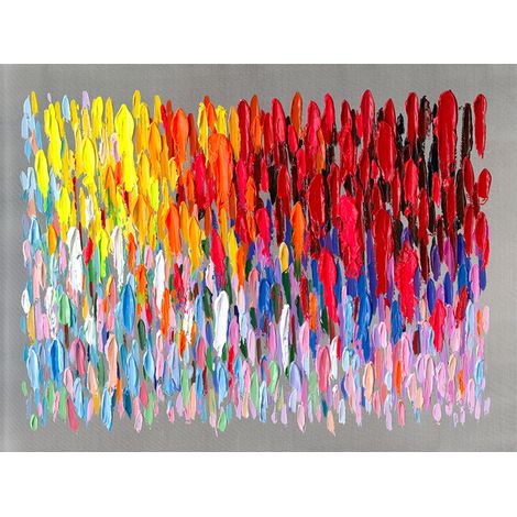 Abstrakte Gemälde Kuatéh Mehrfarbige Pinselstriche 120 x 90 cm Ölgemälde in Silber