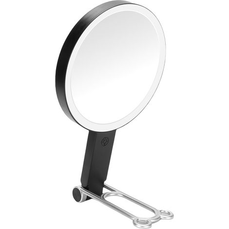 Miroir de maquillage portable, de bureau, mural ou portable, avec éclairage LED réglable, double face, grossissement 1x/20x, idéal pour la chambre, la salle de bain, les voyages et les dortoirs (noir) (1/5)