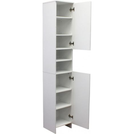 Armadio tuttopiani in legno bianco con 2 ante e 8 ripiani h173 cm