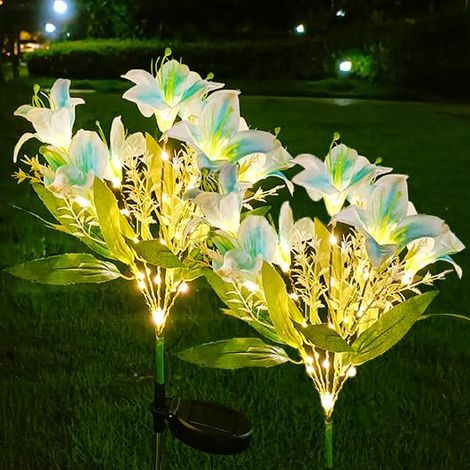Lampes solaires bleu, paquet de 2 lampes solaires de lys, lampes solaires imperméables de jardin, lampes solaires, à fleurs artificielles (1/5)