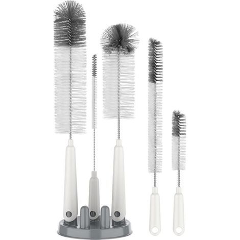 Set of 5 Bottle Brushes with Storage Holder, Bottle Brush for Baby Bottle, Thermos, Cup, Glass, Mug (1/5)